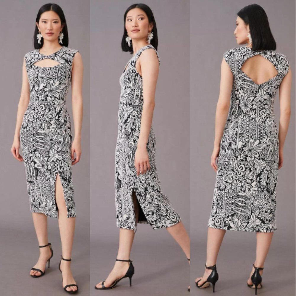 Anthropologie Jacquard Cut-Out Midi Dress | Black/White | Size M
